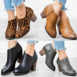 Stor Storlek Dam Leopard Clog Hög Chunky Heel Ankel Boots