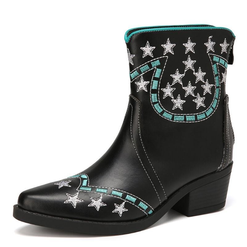 Women's Folkways Stars Mönster Spetsad Tå Chunky Heel Casual Short Boots