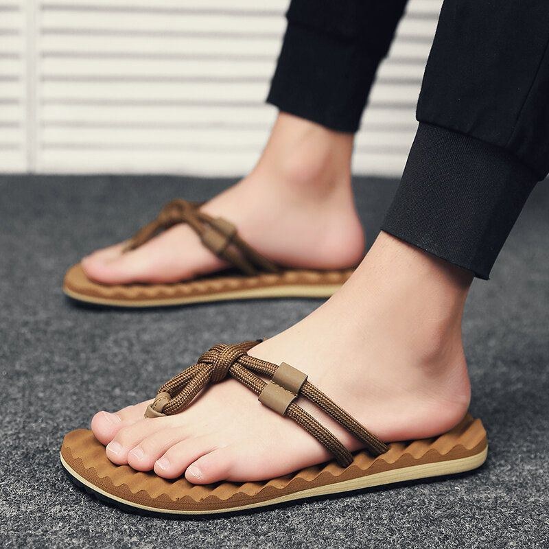 Herr Andas Vävda Skosnören Mjuk Botten Halkfri Bekväma Flip Flops Casual Tofflor