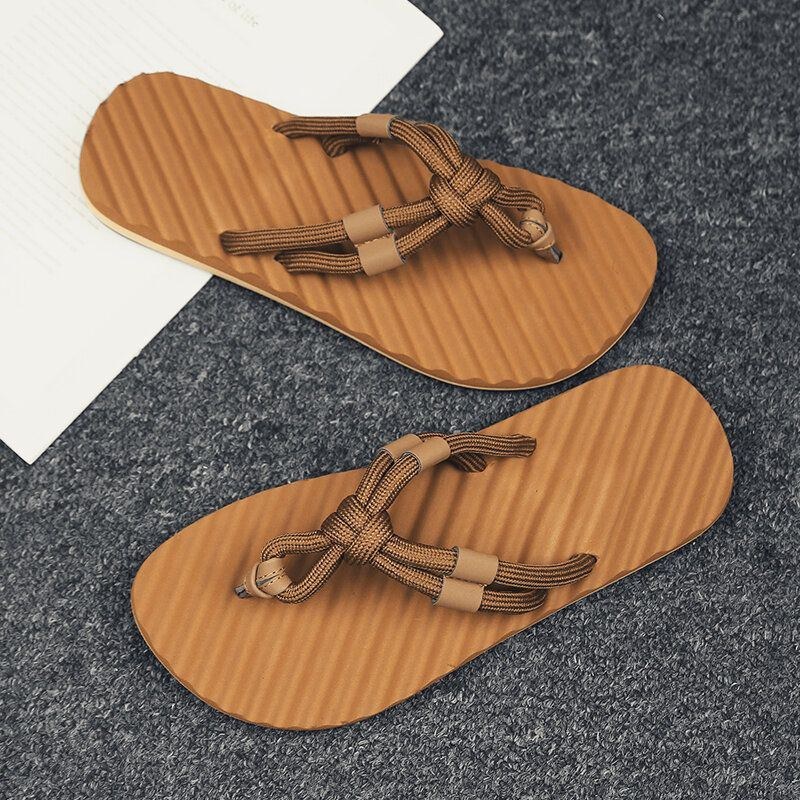 Herr Andas Vävda Skosnören Mjuk Botten Halkfri Bekväma Flip Flops Casual Tofflor