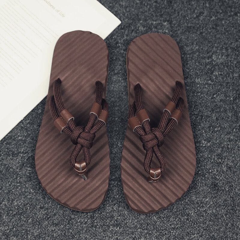 Herr Andas Vävda Skosnören Mjuk Botten Halkfri Bekväma Flip Flops Casual Tofflor