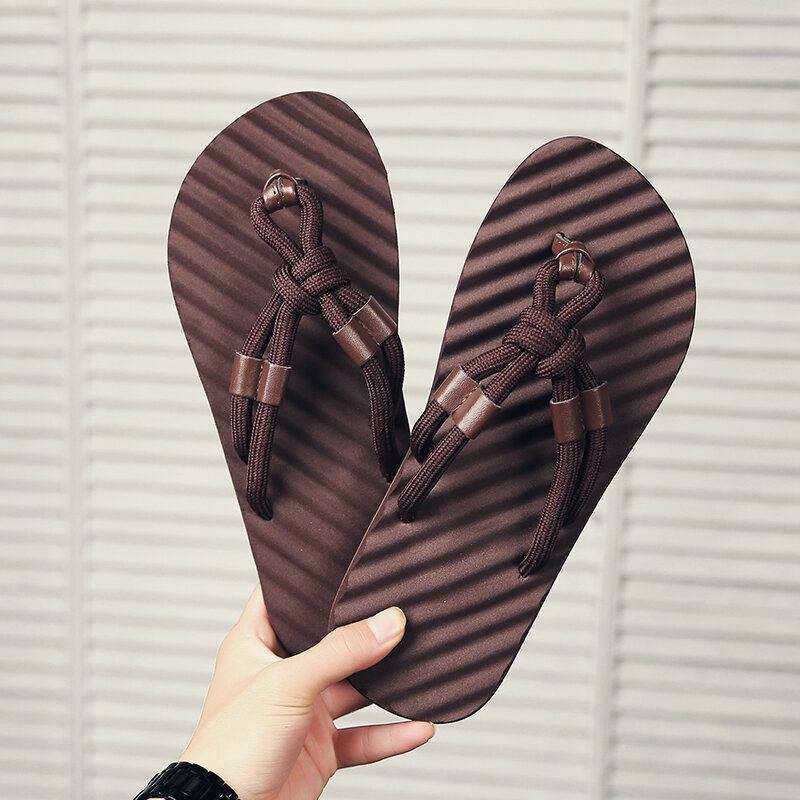 Herr Andas Vävda Skosnören Mjuk Botten Halkfri Bekväma Flip Flops Casual Tofflor