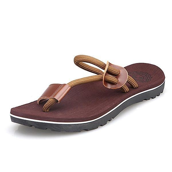 Herr Casual Pu Läder Clip Toe Tofflor Strandskor