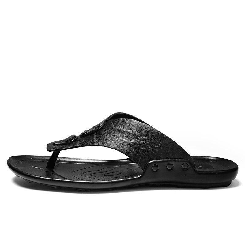 Herr Läder Andas Mjuk Sula Halkfri Bekväma Utomhus Flip Flops Casual Tofflor