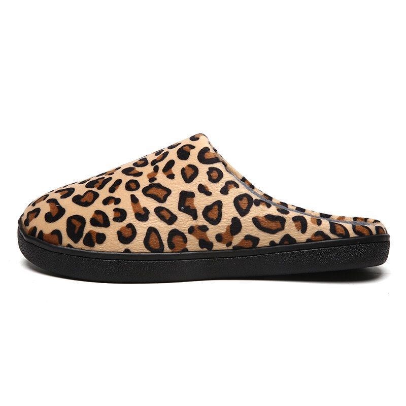 Herr Leopard Bomull Varm Halkfri Bärbar Sula Slip-on Hemtofflor