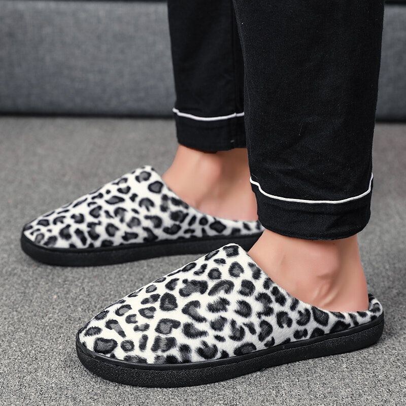 Herr Leopard Bomull Varm Halkfri Bärbar Sula Slip-on Hemtofflor