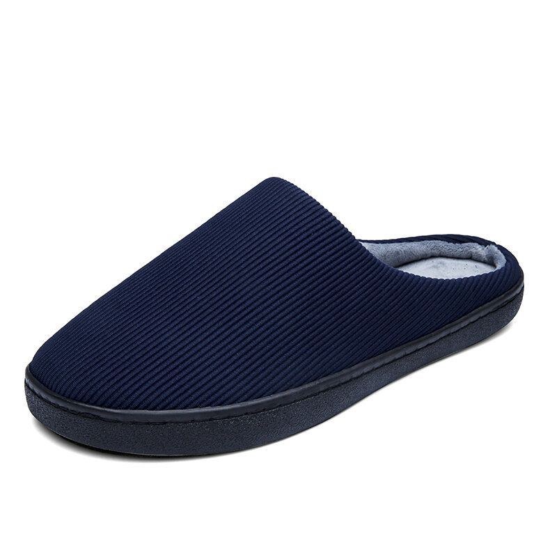 Herr Pure Color Rund Toe Halkfria Varma Slip-on Hemma Bomullstofflor