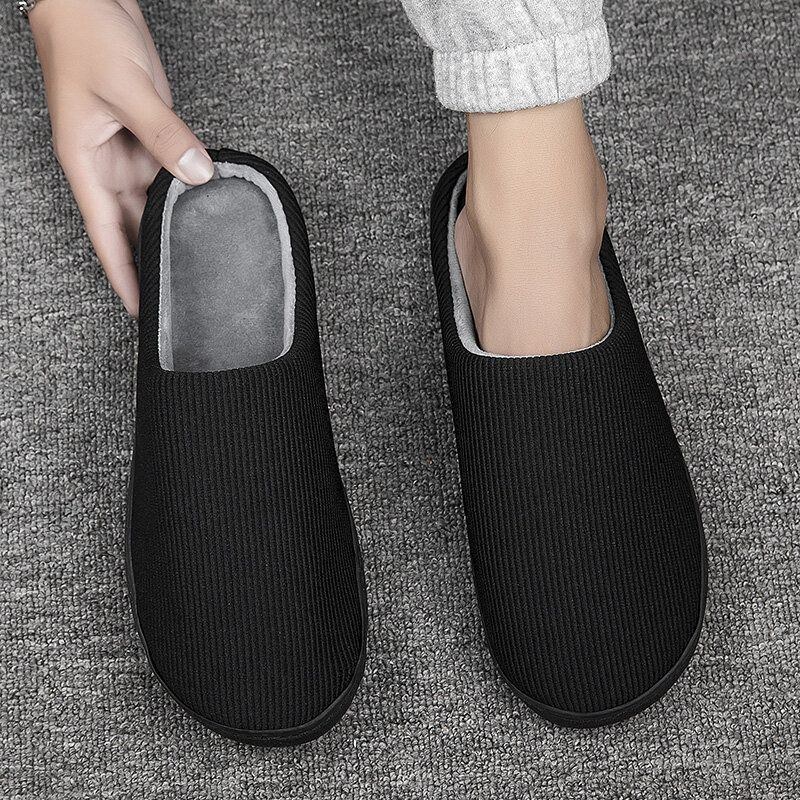 Herr Pure Color Rund Toe Halkfria Varma Slip-on Hemma Bomullstofflor