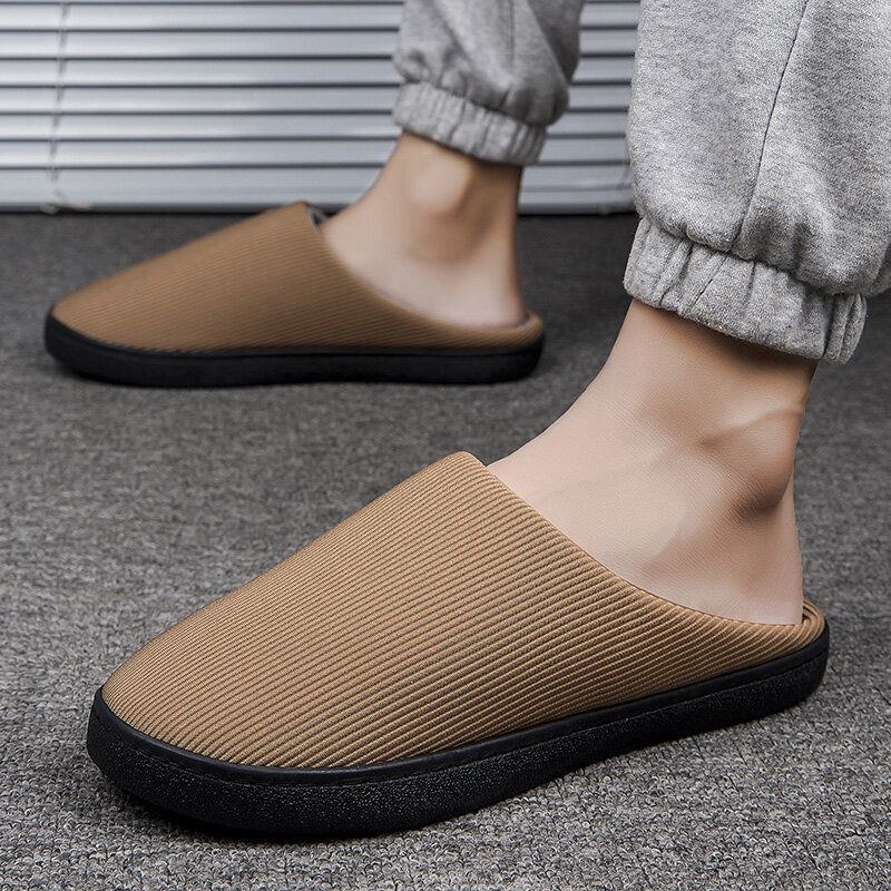 Herr Pure Color Rund Toe Halkfria Varma Slip-on Hemma Bomullstofflor