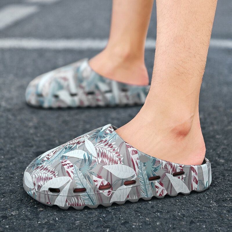 Herr Pvc Coconut Tree Print Mjuk Tjock Sula Halkfri Bekväm Andas Sommar Casual Hemma Slide Tofflor