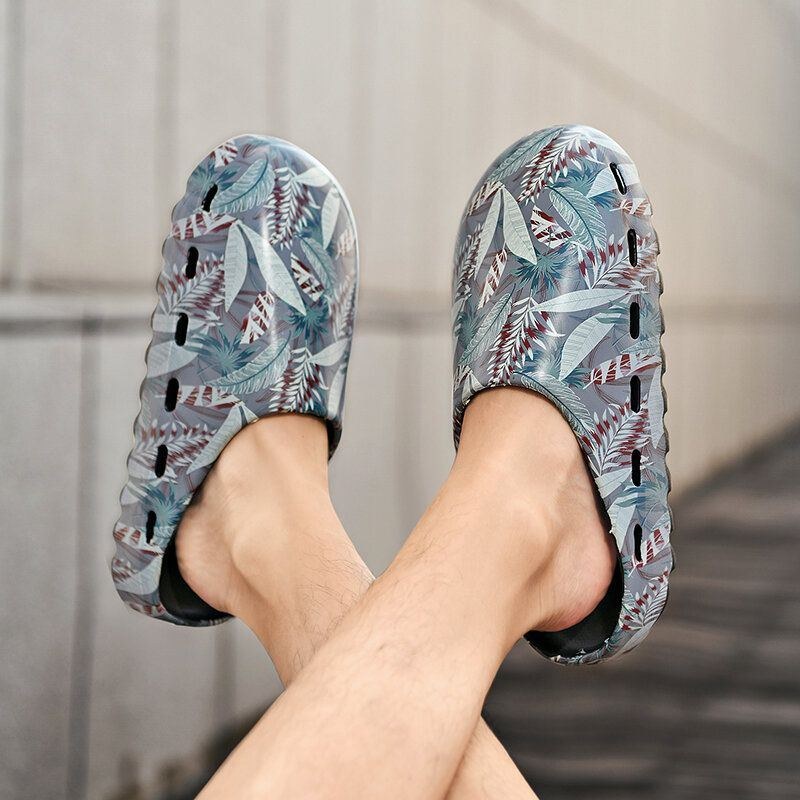 Herr Pvc Coconut Tree Print Mjuk Tjock Sula Halkfri Bekväm Andas Sommar Casual Hemma Slide Tofflor