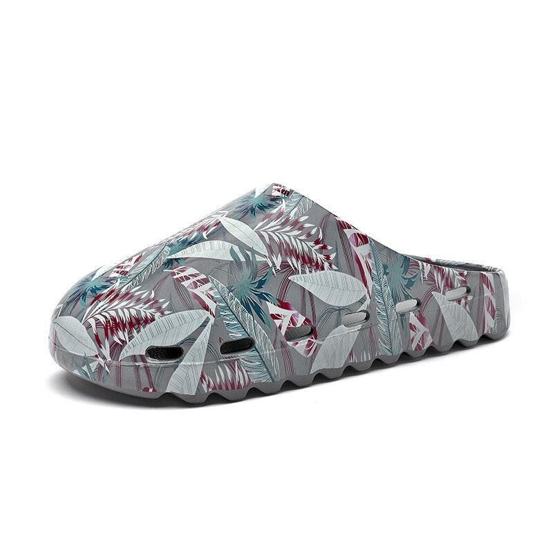 Herr Pvc Coconut Tree Print Mjuk Tjock Sula Halkfri Bekväm Andas Sommar Casual Hemma Slide Tofflor