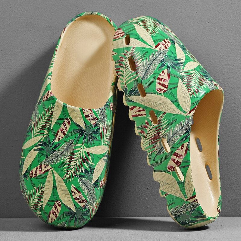 Herr Pvc Coconut Tree Print Mjuk Tjock Sula Halkfri Bekväm Andas Sommar Casual Hemma Slide Tofflor