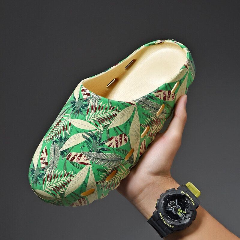 Herr Pvc Coconut Tree Print Mjuk Tjock Sula Halkfri Bekväm Andas Sommar Casual Hemma Slide Tofflor