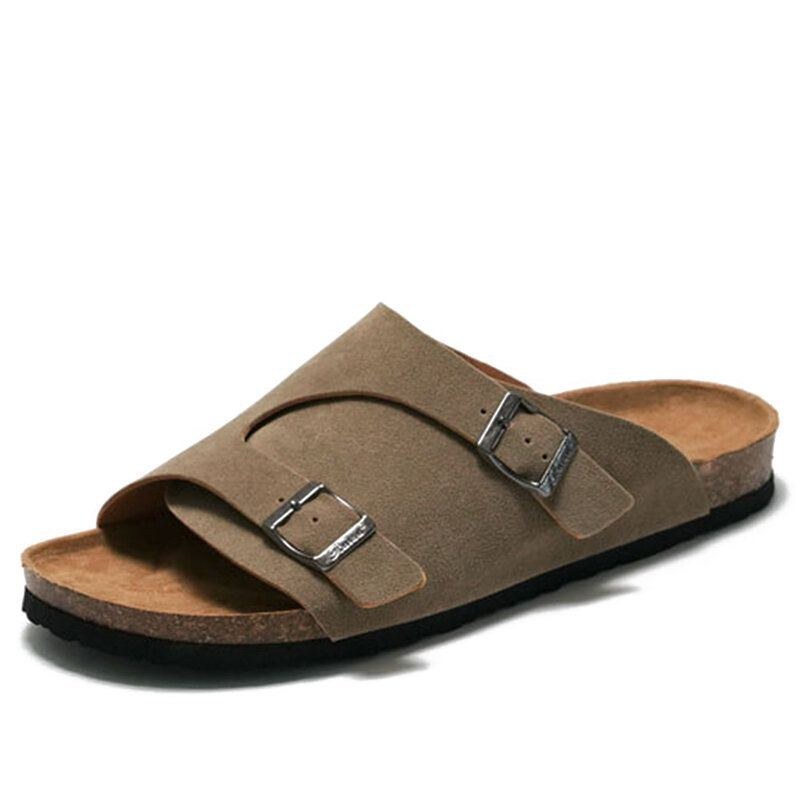 Herr Utomhus Strand Casual Slide Sandaler Pu Läder Tofflor