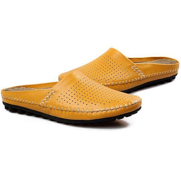 Tofflor Män Hollow Out Casual Beach Slip On I Läder