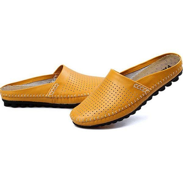 Tofflor Män Hollow Out Casual Beach Slip On I Läder