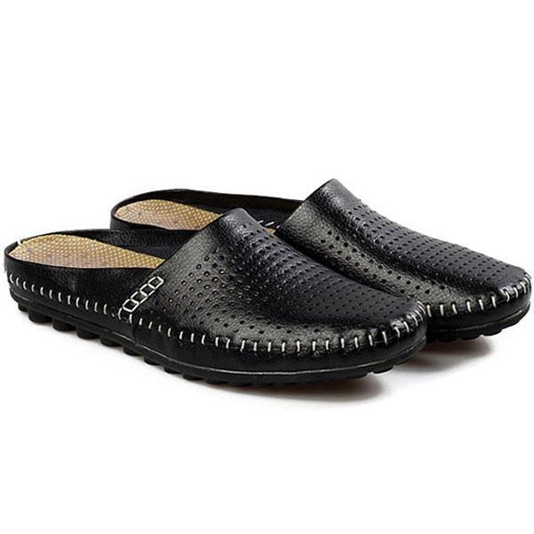 Tofflor Män Hollow Out Casual Beach Slip On I Läder