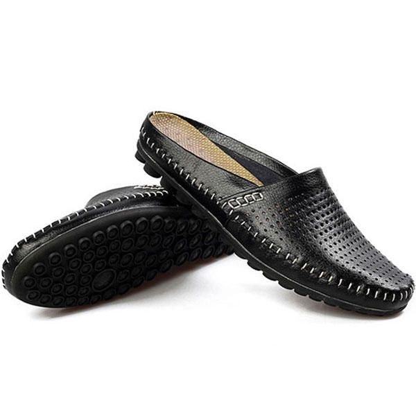 Tofflor Män Hollow Out Casual Beach Slip On I Läder