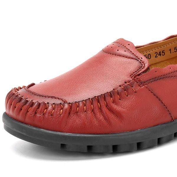 Äkta Läder Dam Bekväma Casual Flat Loafers