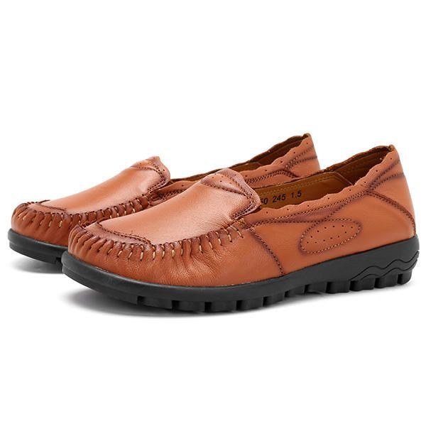 Äkta Läder Dam Bekväma Casual Flat Loafers