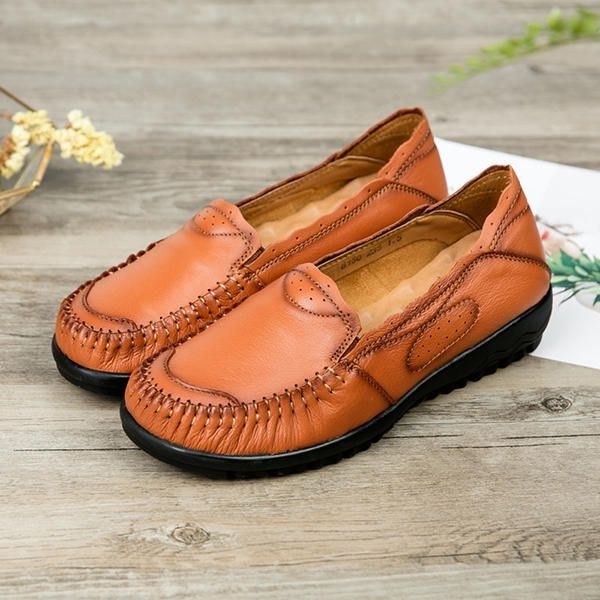 Äkta Läder Dam Bekväma Casual Flat Loafers