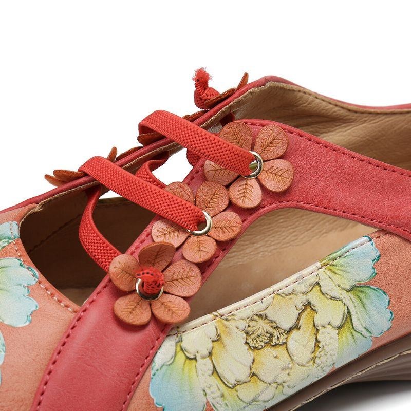 Blommönster För Damer Elastiskt Band Rund Tå Splicing Retro Casual Flats