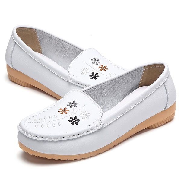 Blomsterbroderi För Kvinnor Casual Slip On Flat Shoes