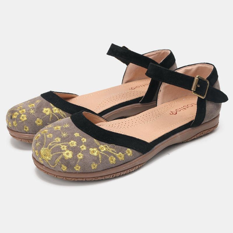 Blomsterbroderi För Kvinnor Mjuk Sula Halksäker Casual Flats