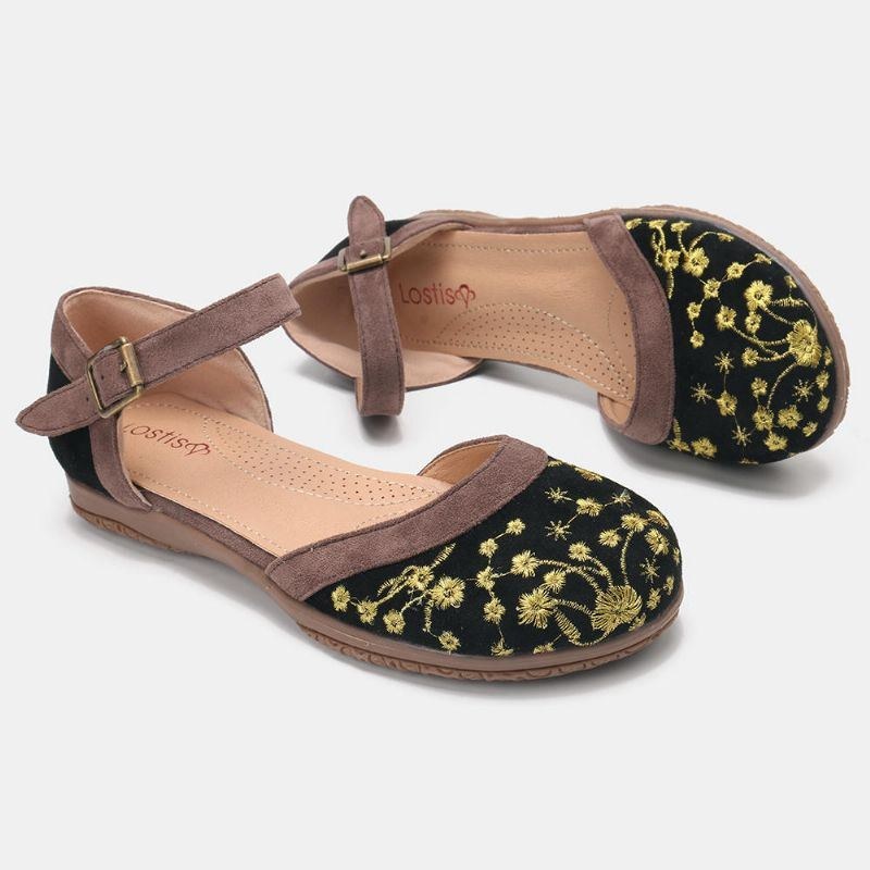 Blomsterbroderi För Kvinnor Mjuk Sula Halksäker Casual Flats