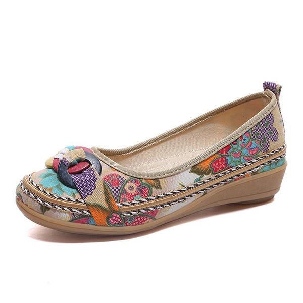 Broderi Flower Slip On Flat Loafers För Kvinnor