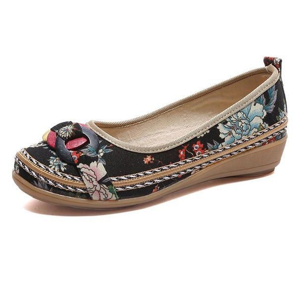 Broderi Flower Slip On Flat Loafers För Kvinnor