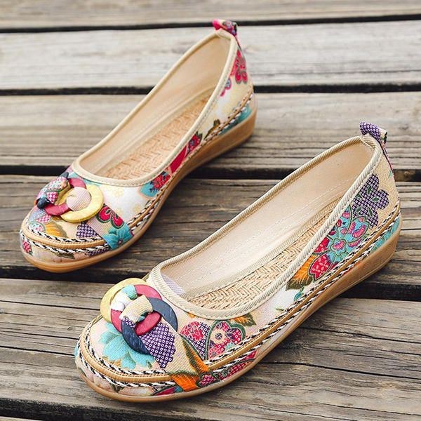 Broderi Flower Slip On Flat Loafers För Kvinnor