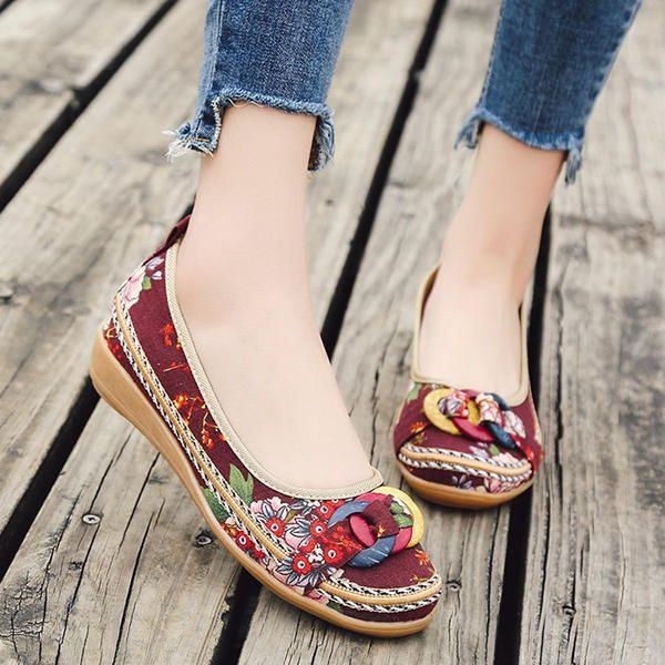 Broderi Flower Slip On Flat Loafers För Kvinnor