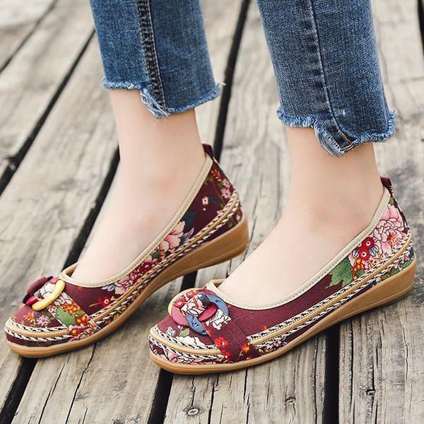 Broderi Flower Slip On Flat Loafers För Kvinnor