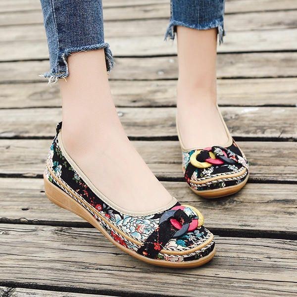 Broderi Flower Slip On Flat Loafers För Kvinnor