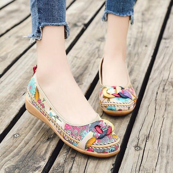 Broderi Flower Slip On Flat Loafers För Kvinnor