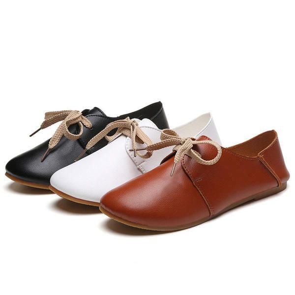 Casual Rund Toe Lace Up Casual Flat Loafers För Kvinnor