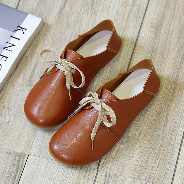 Casual Rund Toe Lace Up Casual Flat Loafers För Kvinnor