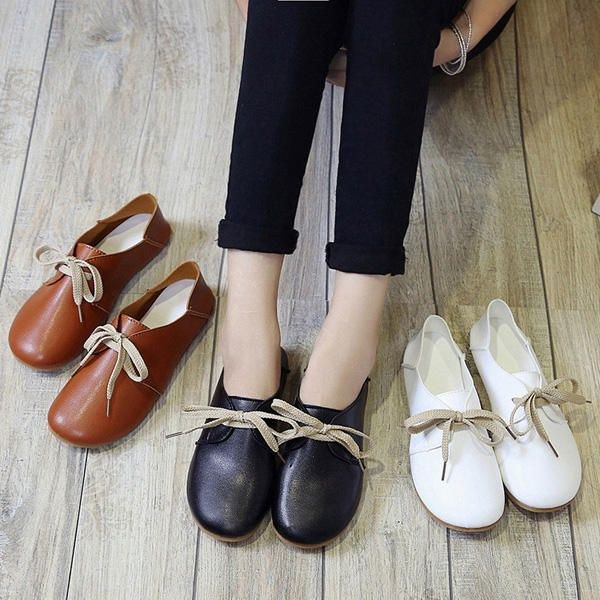 Casual Rund Toe Lace Up Casual Flat Loafers För Kvinnor