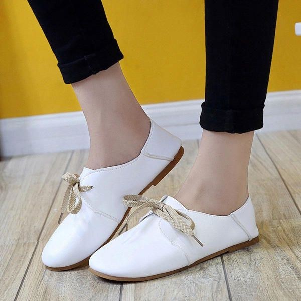 Casual Rund Toe Lace Up Casual Flat Loafers För Kvinnor