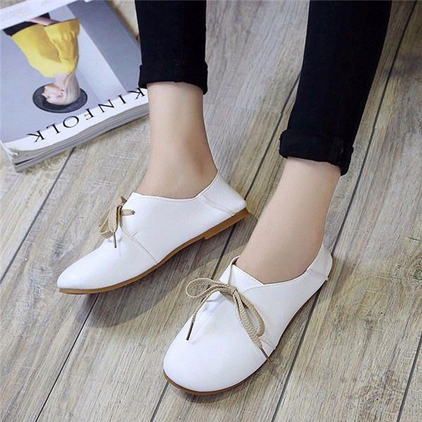 Casual Rund Toe Lace Up Casual Flat Loafers För Kvinnor