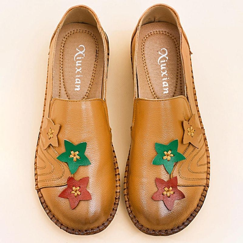 Casual Soft Star Flat Leather Loafers För Kvinnor