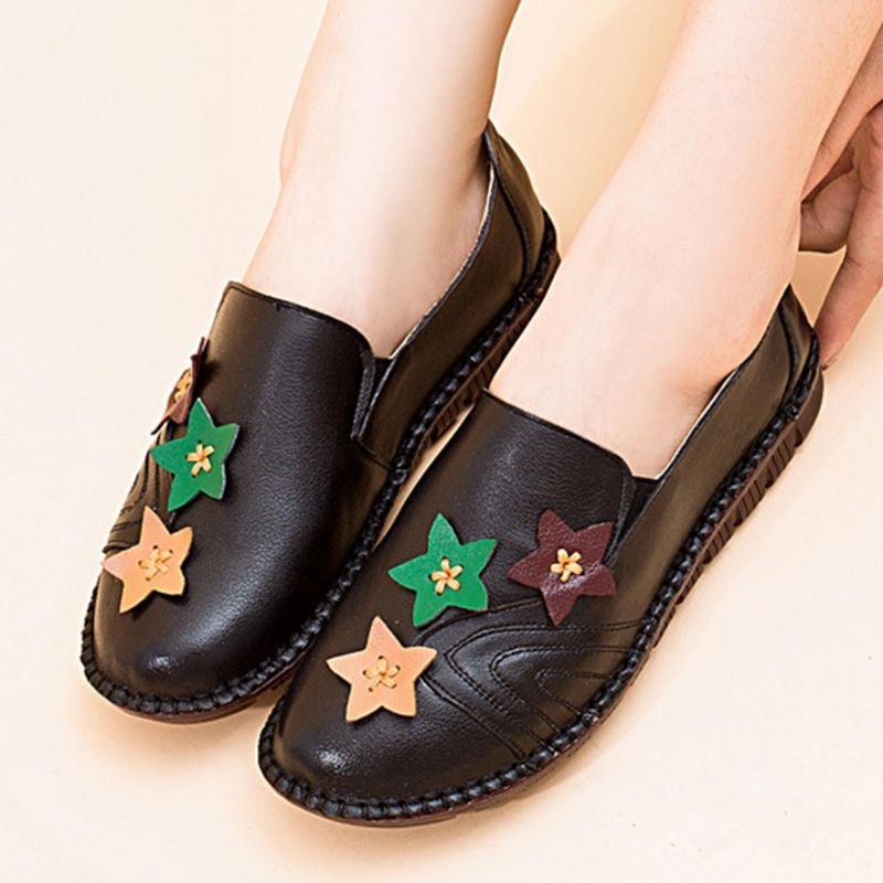 Casual Soft Star Flat Leather Loafers För Kvinnor