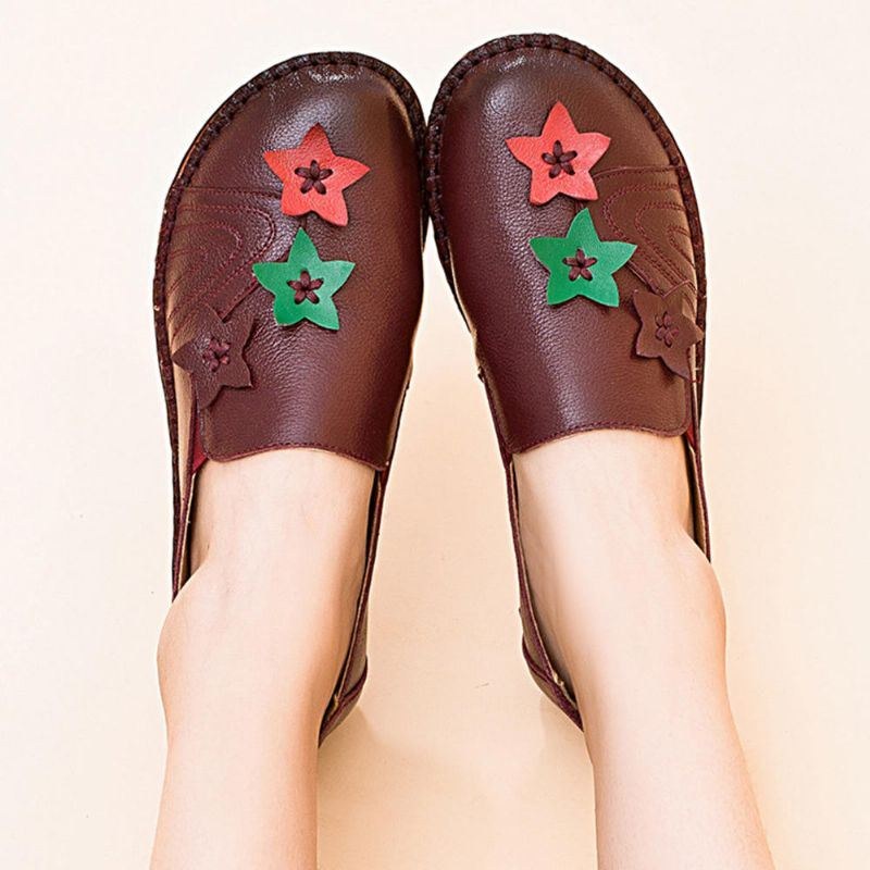 Casual Soft Star Flat Leather Loafers För Kvinnor