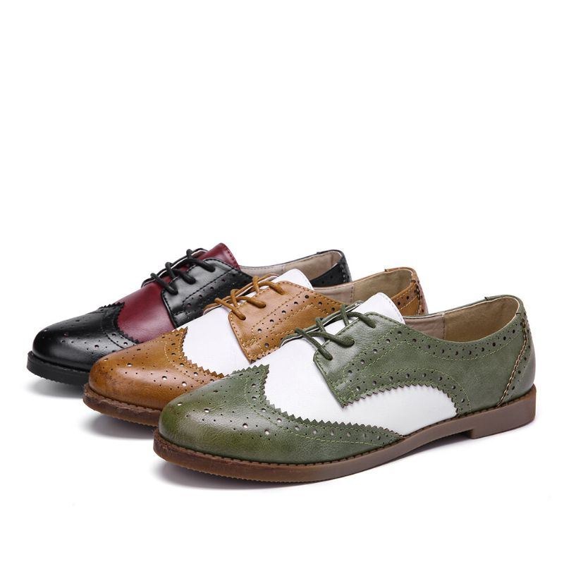 Color Block Snörning Casual Dam Brogue Flats Skor