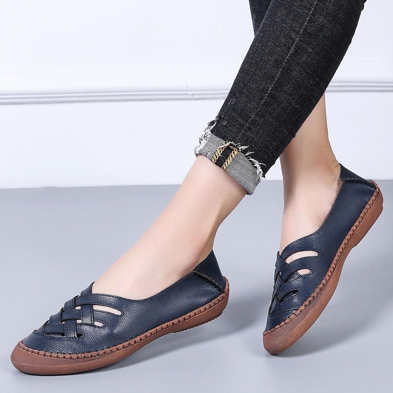 Dam Äkta Läder Andas Plus Size Hollow Spring Casual Flats Loafers