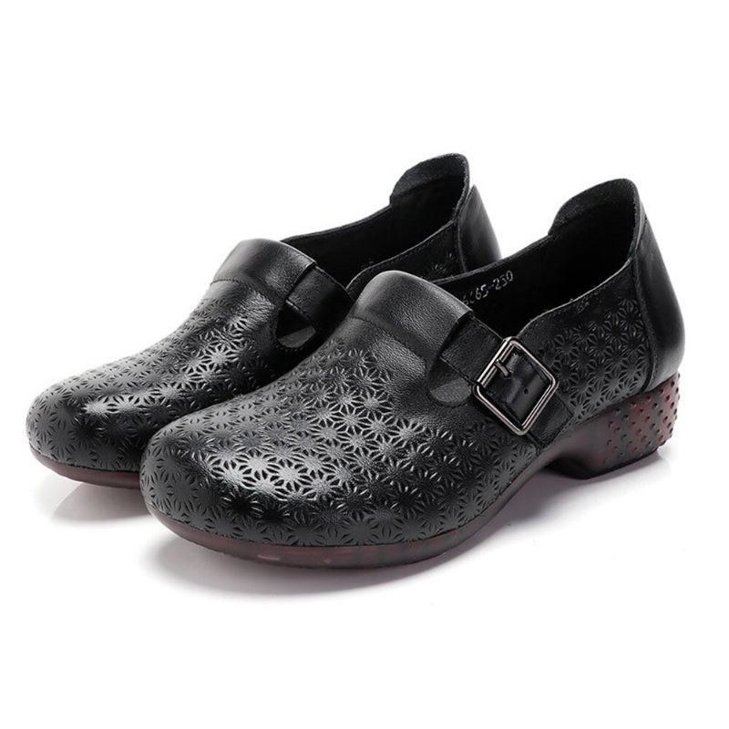 Dam Bekväm Mjuk Andas Ihåliga Bärbara Spänne Casual Leather Loafers