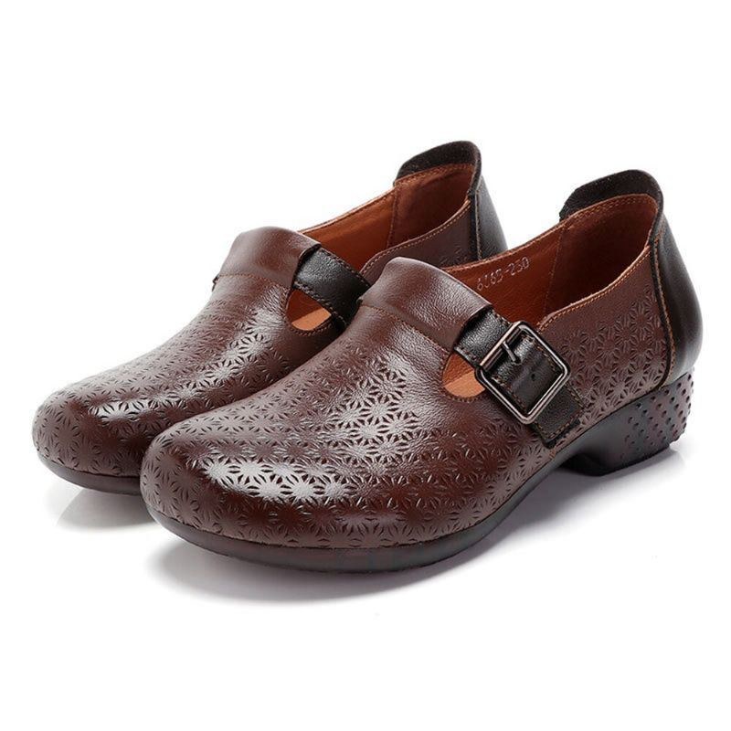 Dam Bekväm Mjuk Andas Ihåliga Bärbara Spänne Casual Leather Loafers