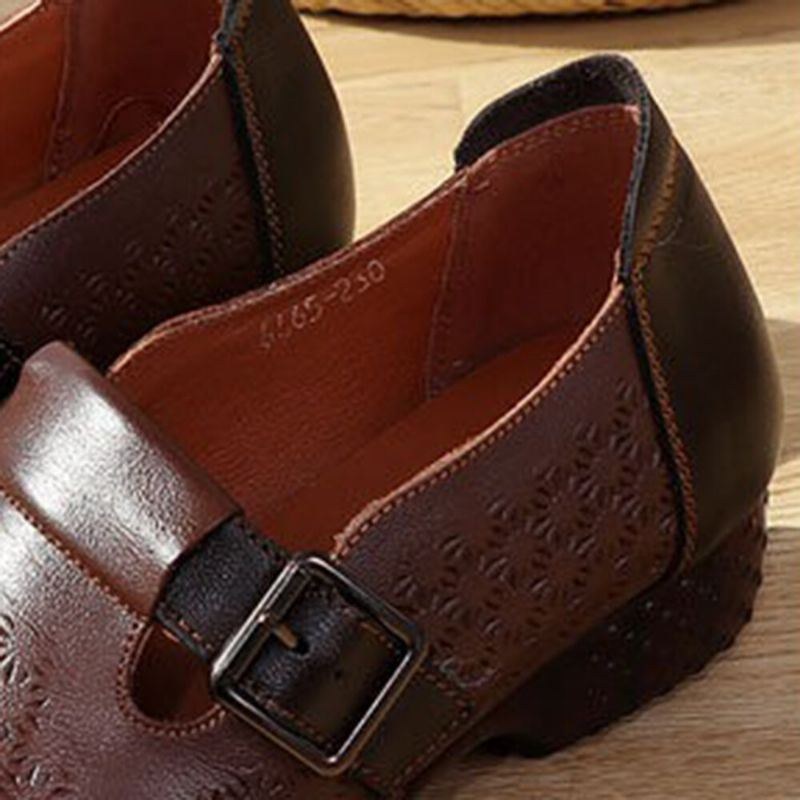 Dam Bekväm Mjuk Andas Ihåliga Bärbara Spänne Casual Leather Loafers